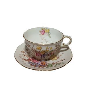 Antique FLOWER Bouquet Bone China MELBA England Teacup Saucer Hand Painted Flora